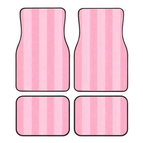 Pink And White Striped Car Floor Mat Set, 4-Piece- Fully Covers The Front And Rear Seats, Suitable For All Car Models, Made Of Crystal Velvet Fabric, Ideal For Sedans,, And SUVs