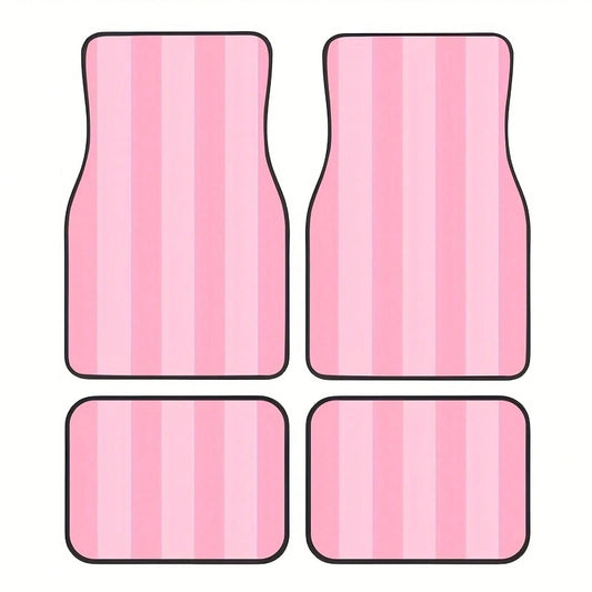 Pink And White Striped Car Floor Mat Set, 4-Piece- Fully Covers The Front And Rear Seats, Suitable For All Car Models, Made Of Crystal Velvet Fabric, Ideal For Sedans,, And SUVs