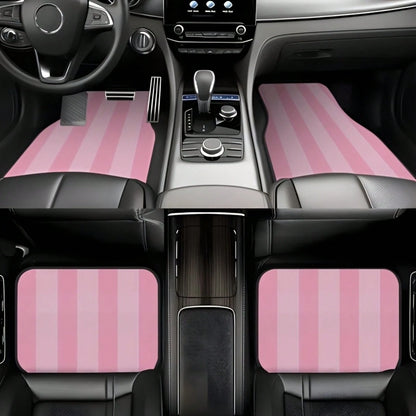 Pink And White Striped Car Floor Mat Set, 4-Piece- Fully Covers The Front And Rear Seats, Suitable For All Car Models, Made Of Crystal Velvet Fabric, Ideal For Sedans,, And SUVs