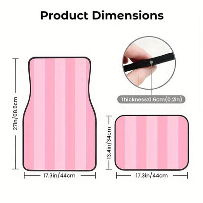 Pink And White Striped Car Floor Mat Set, 4-Piece- Fully Covers The Front And Rear Seats, Suitable For All Car Models, Made Of Crystal Velvet Fabric, Ideal For Sedans,, And SUVs