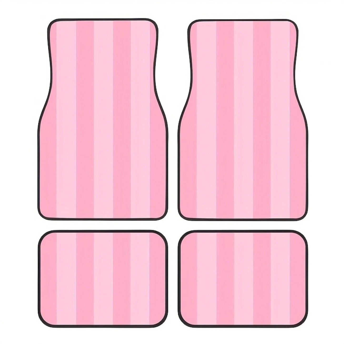 Pink And White Striped Car Floor Mat Set, 4-Piece- Fully Covers The Front And Rear Seats, Suitable For All Car Models, Made Of Crystal Velvet Fabric, Ideal For Sedans,, And SUVs