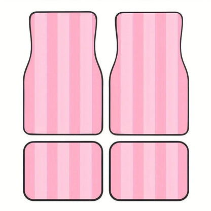 Pink And White Striped Car Floor Mat Set, 4-Piece- Fully Covers The Front And Rear Seats, Suitable For All Car Models, Made Of Crystal Velvet Fabric, Ideal For Sedans,, And SUVs