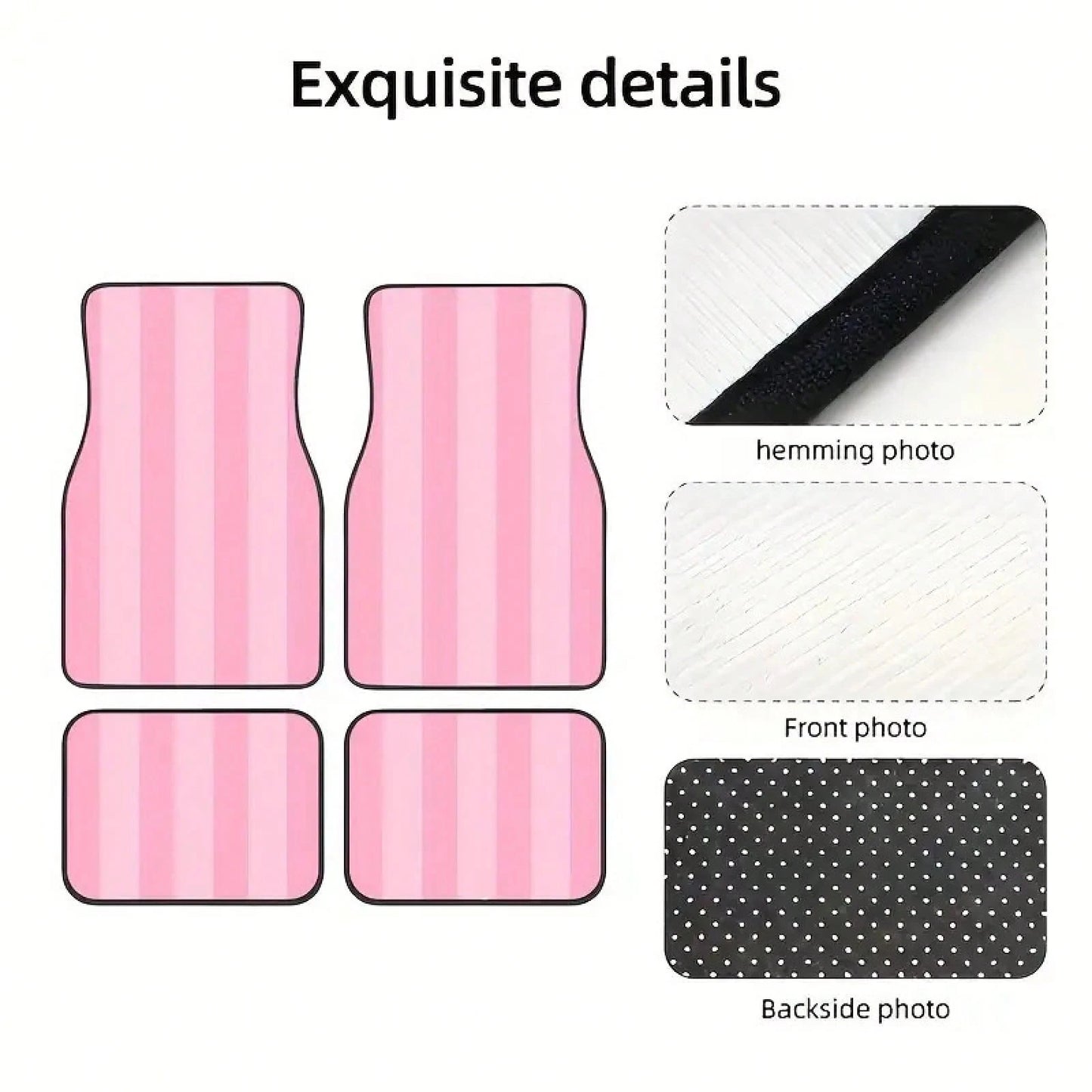 Pink And White Striped Car Floor Mat Set, 4-Piece- Fully Covers The Front And Rear Seats, Suitable For All Car Models, Made Of Crystal Velvet Fabric, Ideal For Sedans,, And SUVs