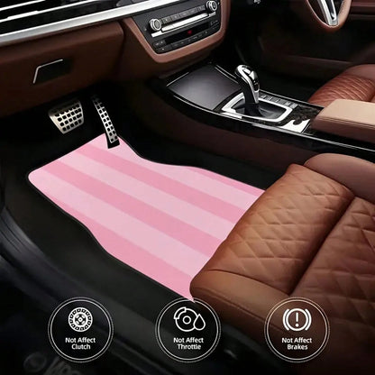 Pink And White Striped Car Floor Mat Set, 4-Piece- Fully Covers The Front And Rear Seats, Suitable For All Car Models, Made Of Crystal Velvet Fabric, Ideal For Sedans,, And SUVs