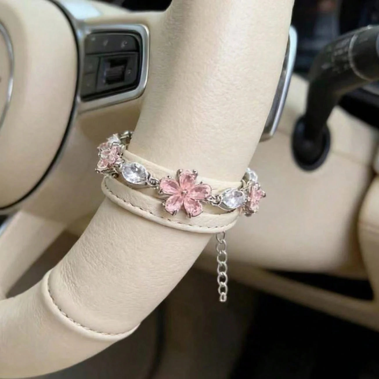 Pink Cherry Blossom Bracelet, Silver Chain + Pink Zirconia, Full Of Girly Charm, Ins-Style Niche Design