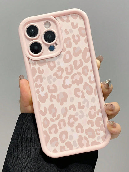 Pink Leopard Print Minimalist TPU Shockproof Full Coverage 1pc Phone Case Compatible With Apple 17, 16, 15, 14, 13, 12, 11 Pro Max, Air, And Series, International Version, Not The Domestic Version Mom