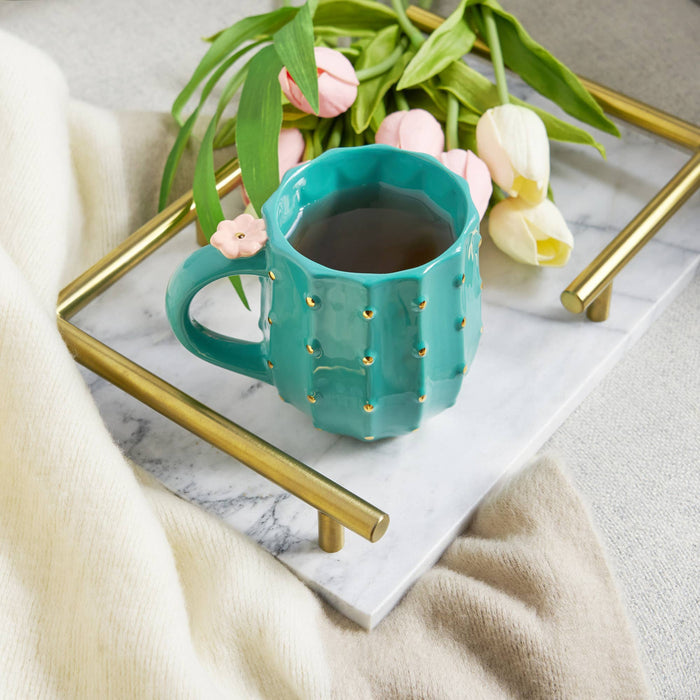 Pinky Up - 3D Metallic Gold Accented Ceramic Mug Cactus