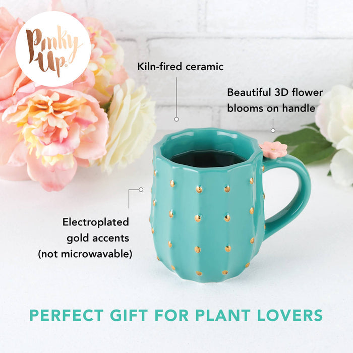 Pinky Up - 3D Metallic Gold Accented Ceramic Mug Cactus