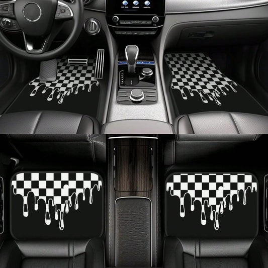 Plaid Car Floor Mats, Easy To Clean, Front And Rear Seat Floor Protection Mats, Unisex Car Decorations, Universal Car Accessories, For,, Tesla And Other Models