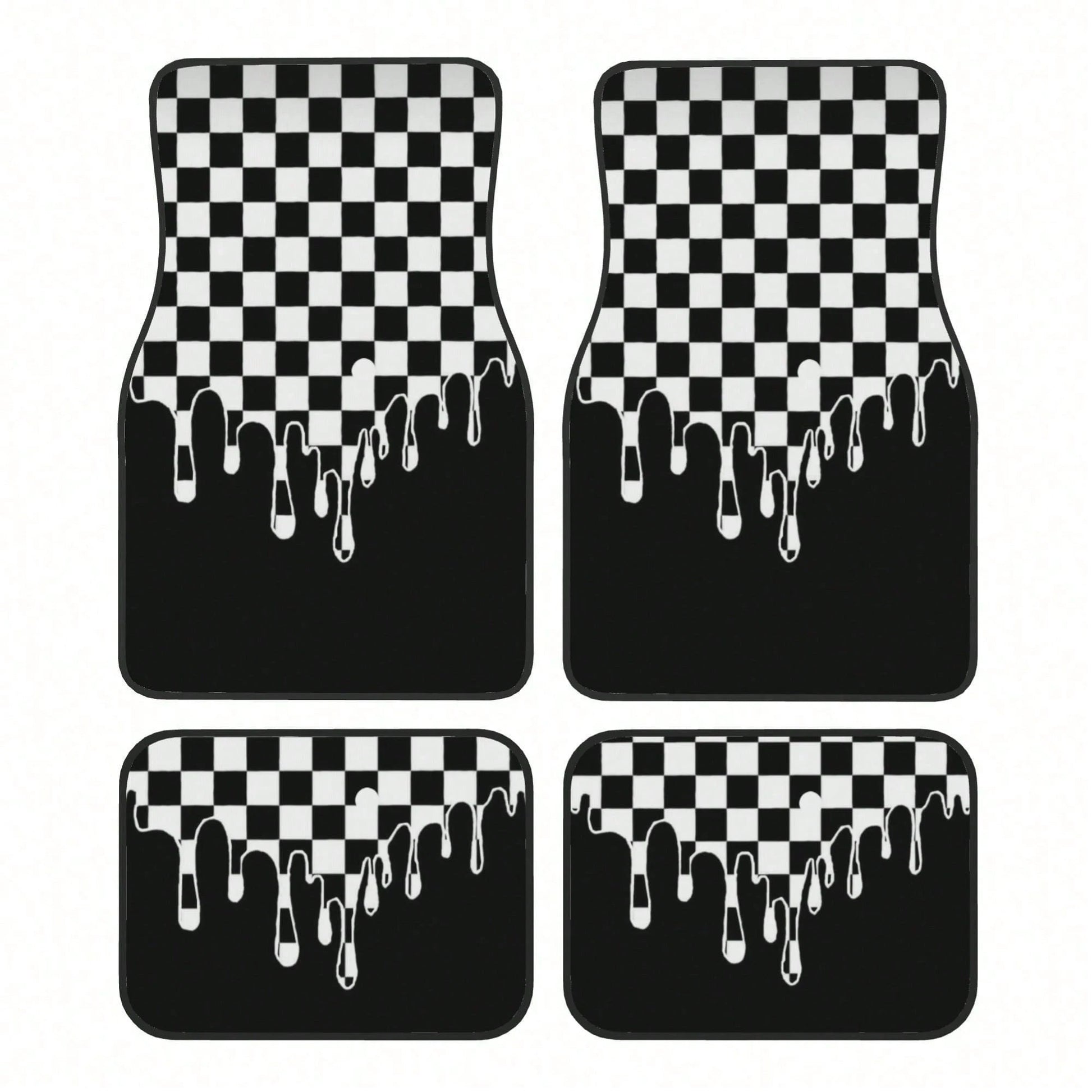 Plaid Car Floor Mats, Easy To Clean, Front And Rear Seat Floor Protection Mats, Unisex Car Decorations, Universal Car Accessories, For,, Tesla And Other Models