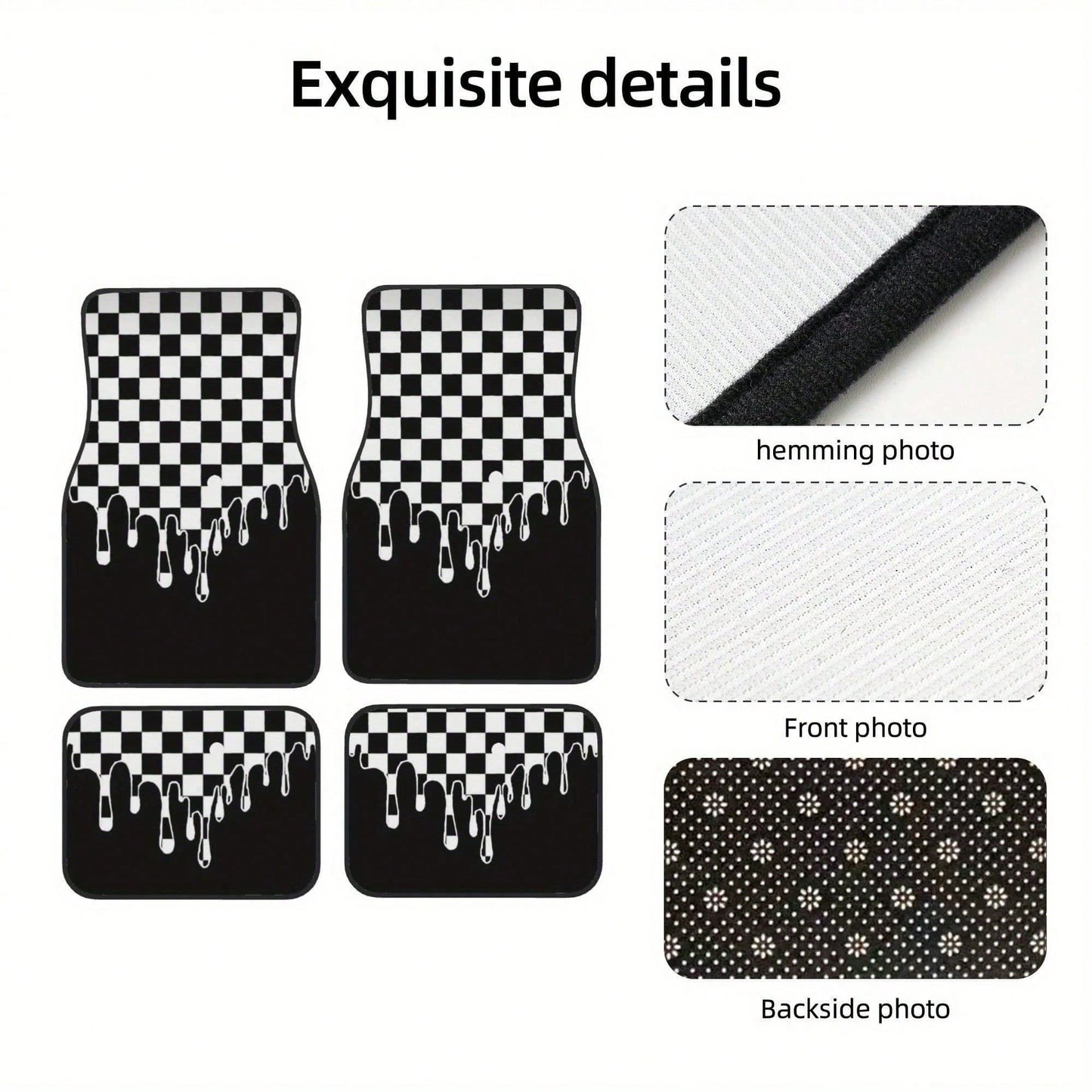 Plaid Car Floor Mats, Easy To Clean, Front And Rear Seat Floor Protection Mats, Unisex Car Decorations, Universal Car Accessories, For,, Tesla And Other Models