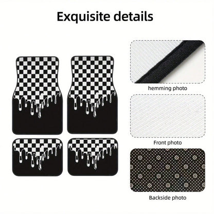 Plaid Car Floor Mats, Easy To Clean, Front And Rear Seat Floor Protection Mats, Unisex Car Decorations, Universal Car Accessories, For,, Tesla And Other Models