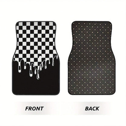 Plaid Car Floor Mats, Easy To Clean, Front And Rear Seat Floor Protection Mats, Unisex Car Decorations, Universal Car Accessories, For,, Tesla And Other Models