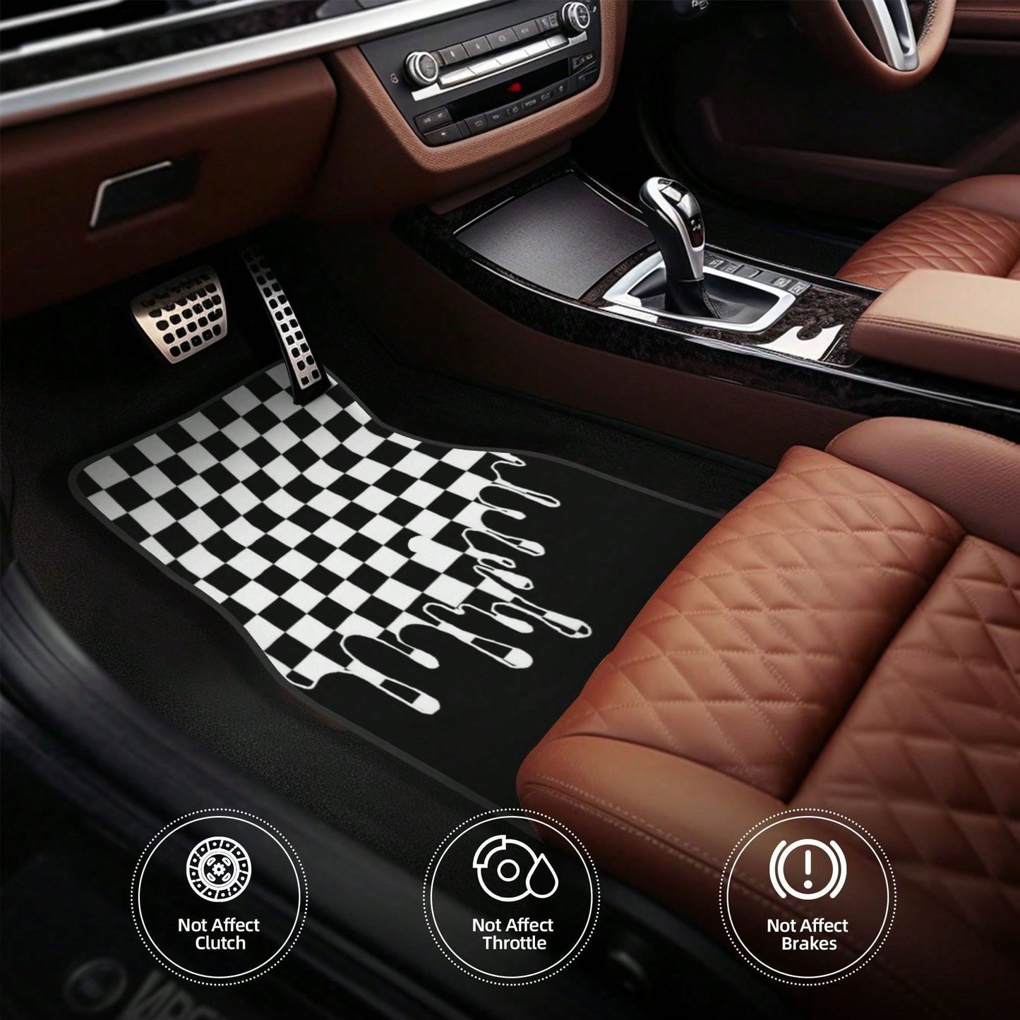 Plaid Car Floor Mats, Easy To Clean, Front And Rear Seat Floor Protection Mats, Unisex Car Decorations, Universal Car Accessories, For,, Tesla And Other Models
