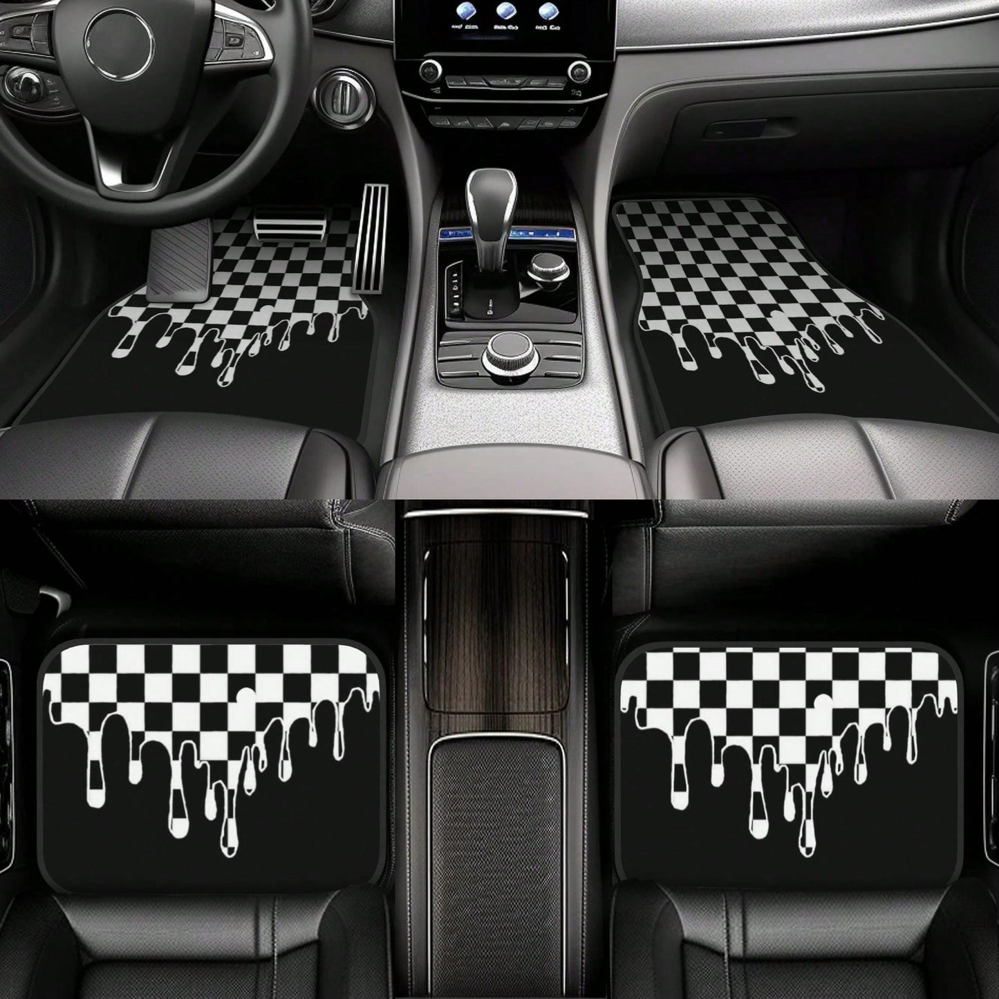 Plaid Car Floor Mats, Easy To Clean, Front And Rear Seat Floor Protection Mats, Unisex Car Decorations, Universal Car Accessories, For,, Tesla And Other Models