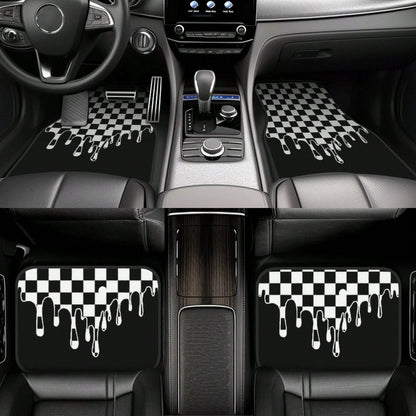 Plaid Car Floor Mats, Easy To Clean, Front And Rear Seat Floor Protection Mats, Unisex Car Decorations, Universal Car Accessories, For,, Tesla And Other Models