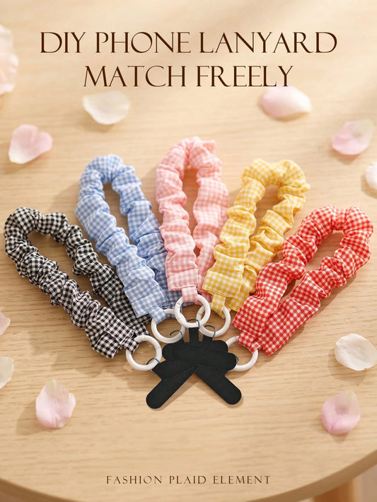 Plaid Phone Lanyard, Cute Fabric Phone Anti-Loss Strap With Fixing Plate, Universal Phone Accessory For Women And Girls