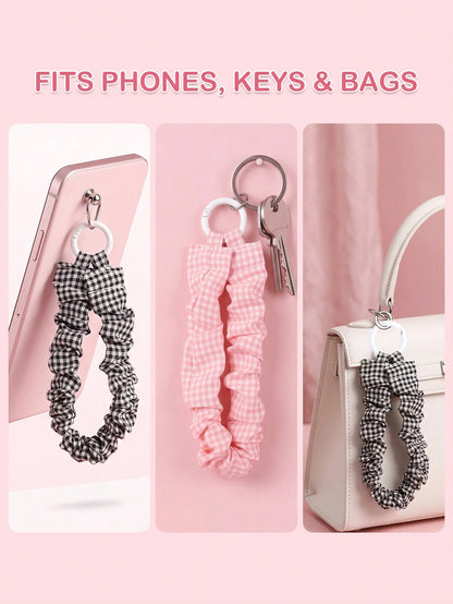 Plaid Phone Lanyard, Cute Fabric Phone Anti-Loss Strap With Fixing Plate, Universal Phone Accessory For Women And Girls