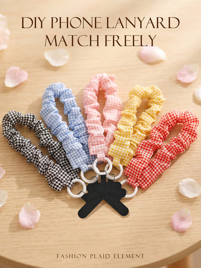 Plaid Phone Lanyard, Cute Fabric Phone Anti-Loss Strap With Fixing Plate, Universal Phone Accessory For Women And Girls