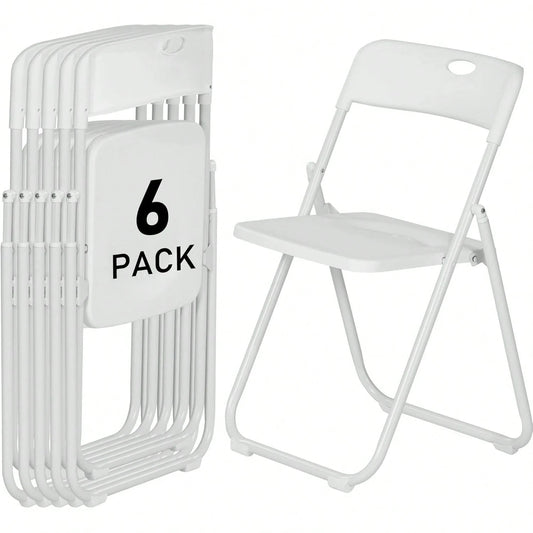 Plastic Folding Chairs 6 Pack, Lightweight Foldable Chair With 350lbs Capacity, Metal Frame Easy To Fold & Store, Commercial Chairs For Parties Events Wedding Office Dinning,White