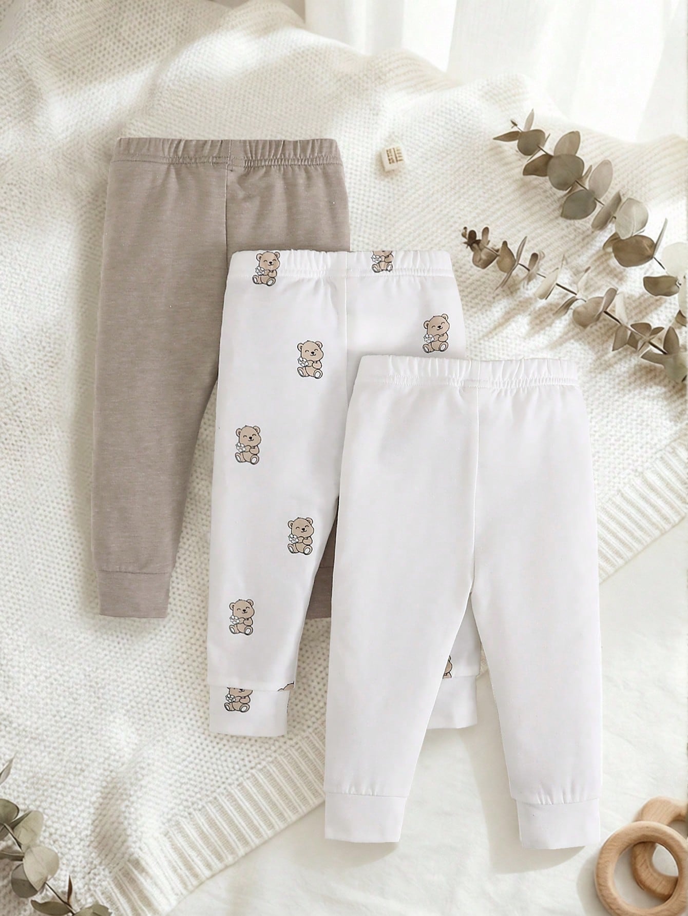Playful Pals 2 Random Pieces,Boys Cartoon Animal Stripe Solid Color Slim Fit Elastic Waist Pants Orange Navy White Cute Casual Pants Autumn Fall Back To School