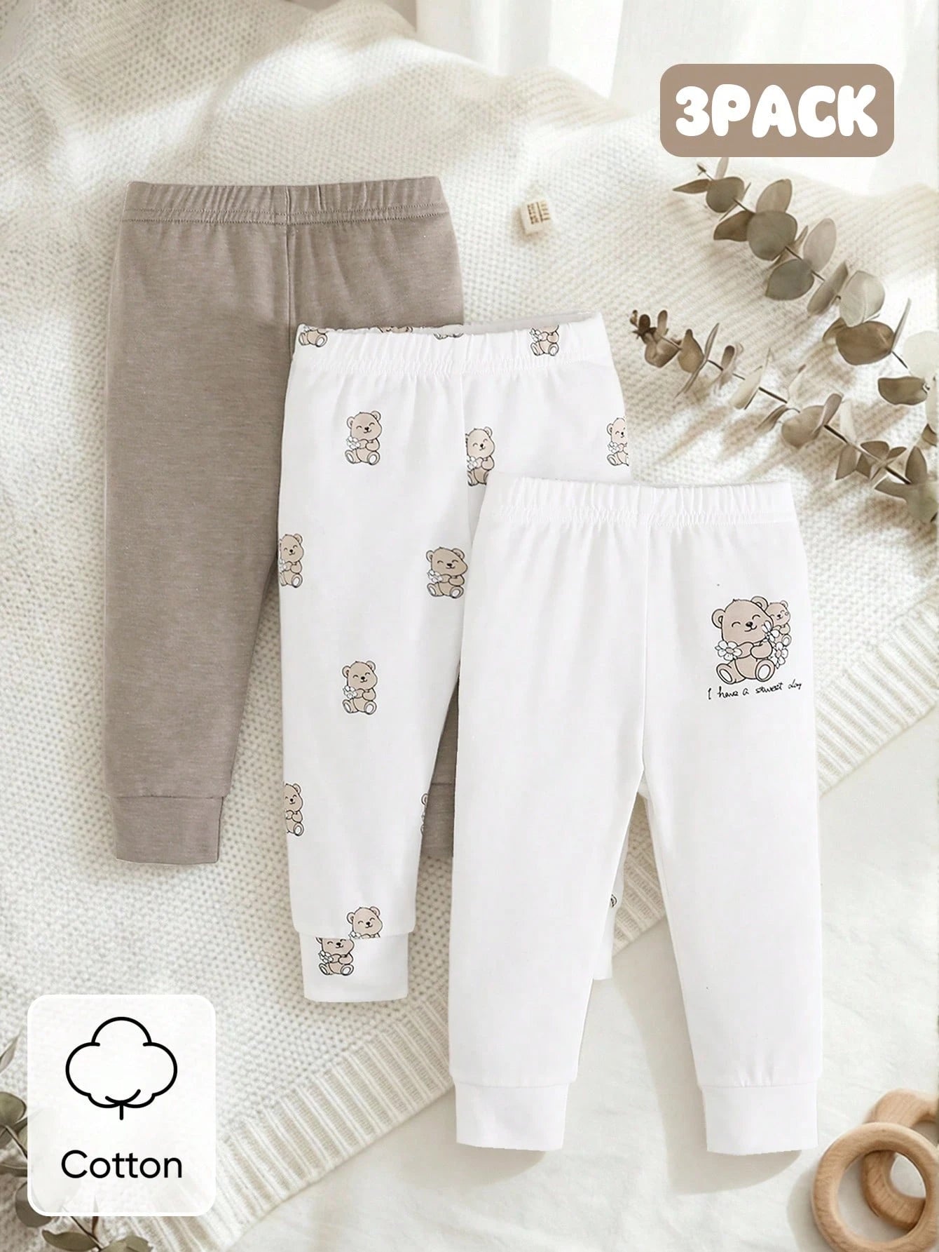 Playful Pals 2 Random Pieces,Boys Cartoon Animal Stripe Solid Color Slim Fit Elastic Waist Pants Orange Navy White Cute Casual Pants Autumn Fall Back To School