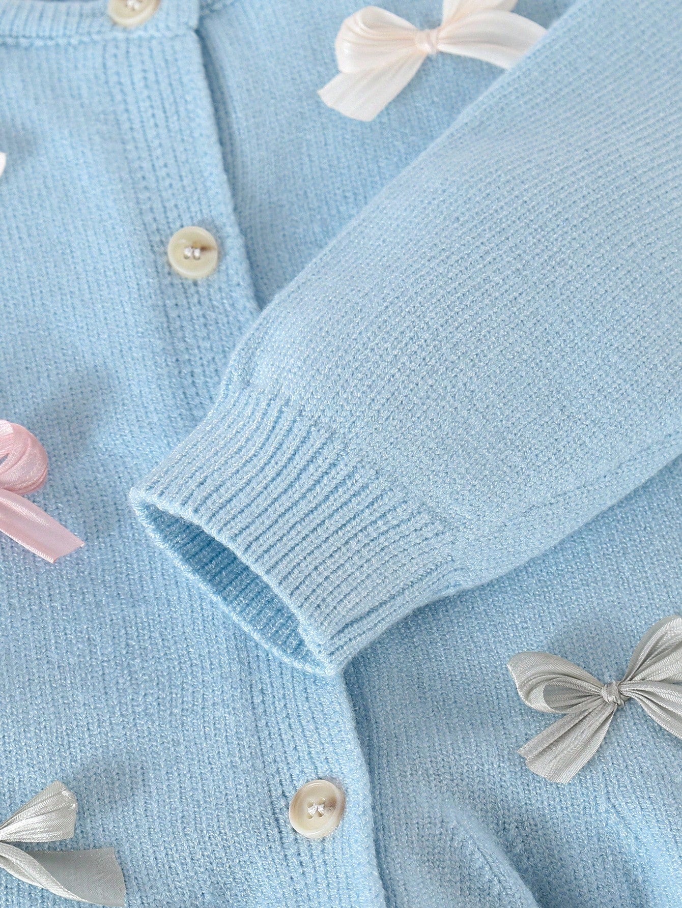 Playful Pals 2pcs Baby Girls Knitted Sweater & Flare Pants Set,Light Blue And White,Autumn,Cute,Family Matching,Long Sleeve Cardigan & Knit Trousers,Preppy Clothes