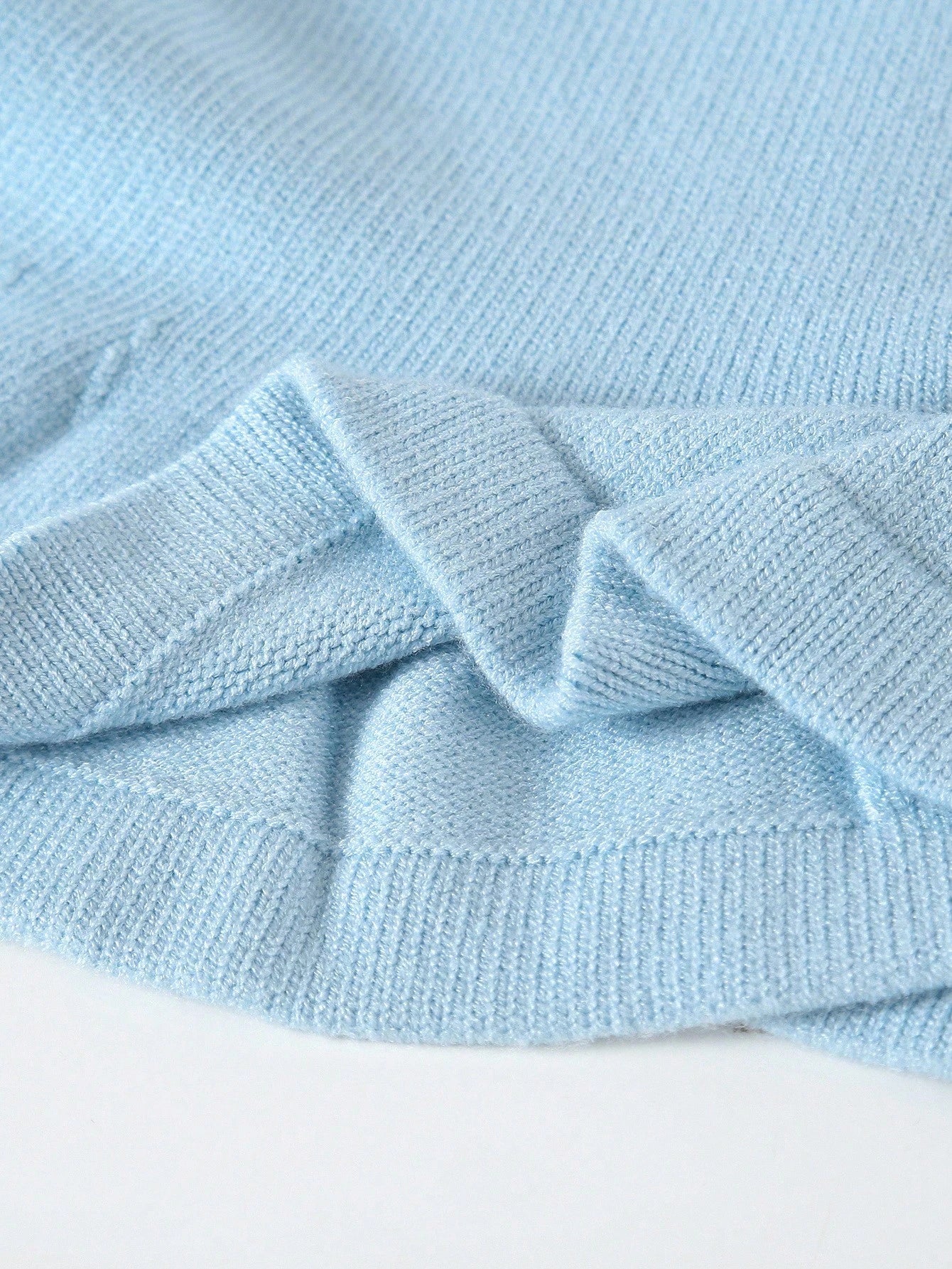Playful Pals 2pcs Baby Girls Knitted Sweater & Flare Pants Set,Light Blue And White,Autumn,Cute,Family Matching,Long Sleeve Cardigan & Knit Trousers,Preppy Clothes