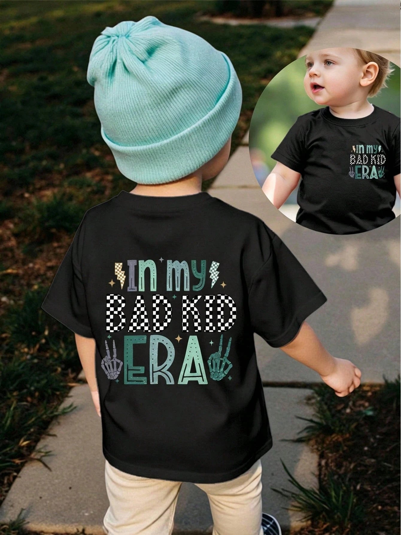 Playful Pals Baby Boy Casual Cute Funny Mischievous "In My Bad Kid Era" & Skull Print Short Sleeve Round Neck T-Shirt, Summer
