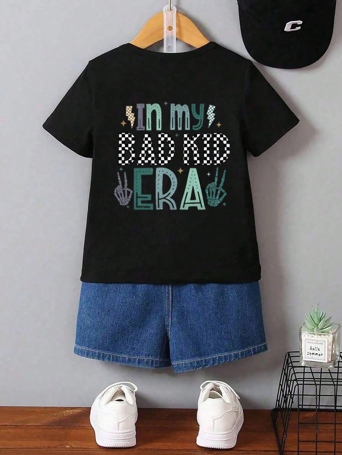 Playful Pals Baby Boy Casual Cute Funny Mischievous "In My Bad Kid Era" & Skull Print Short Sleeve Round Neck T-Shirt, Summer