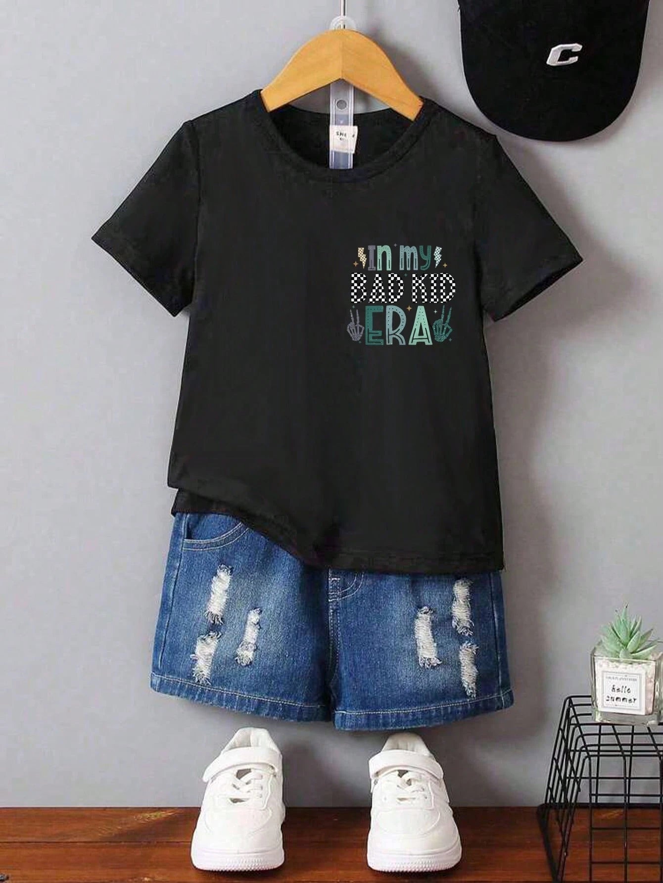 Playful Pals Baby Boy Casual Cute Funny Mischievous "In My Bad Kid Era" & Skull Print Short Sleeve Round Neck T-Shirt, Summer
