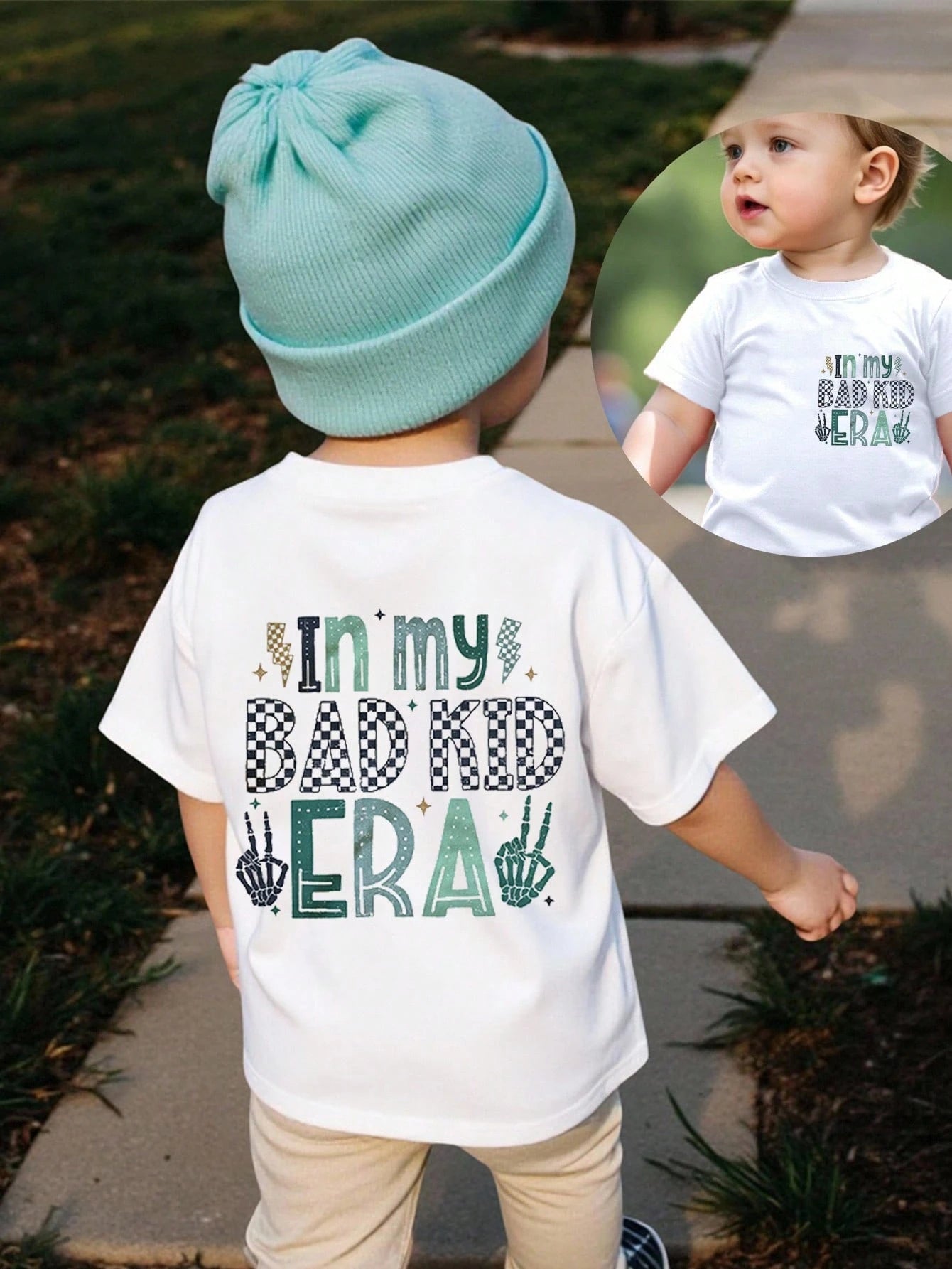 Playful Pals Baby Boy Casual Cute Funny Mischievous "In My Bad Kid Era" & Skull Print Short Sleeve Round Neck T-Shirt, Summer