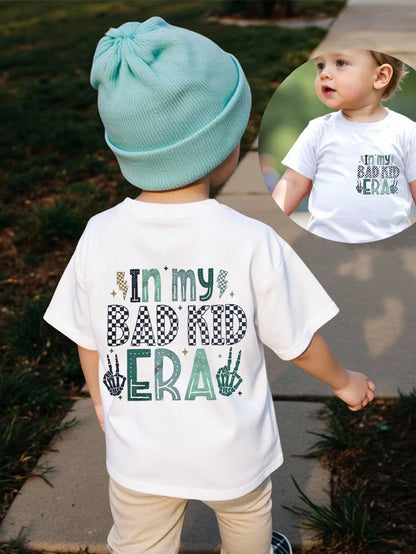 Playful Pals Baby Boy Casual Cute Funny Mischievous "In My Bad Kid Era" & Skull Print Short Sleeve Round Neck T-Shirt, Summer