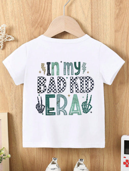 Playful Pals Baby Boy Casual Cute Funny Mischievous "In My Bad Kid Era" & Skull Print Short Sleeve Round Neck T-Shirt, Summer
