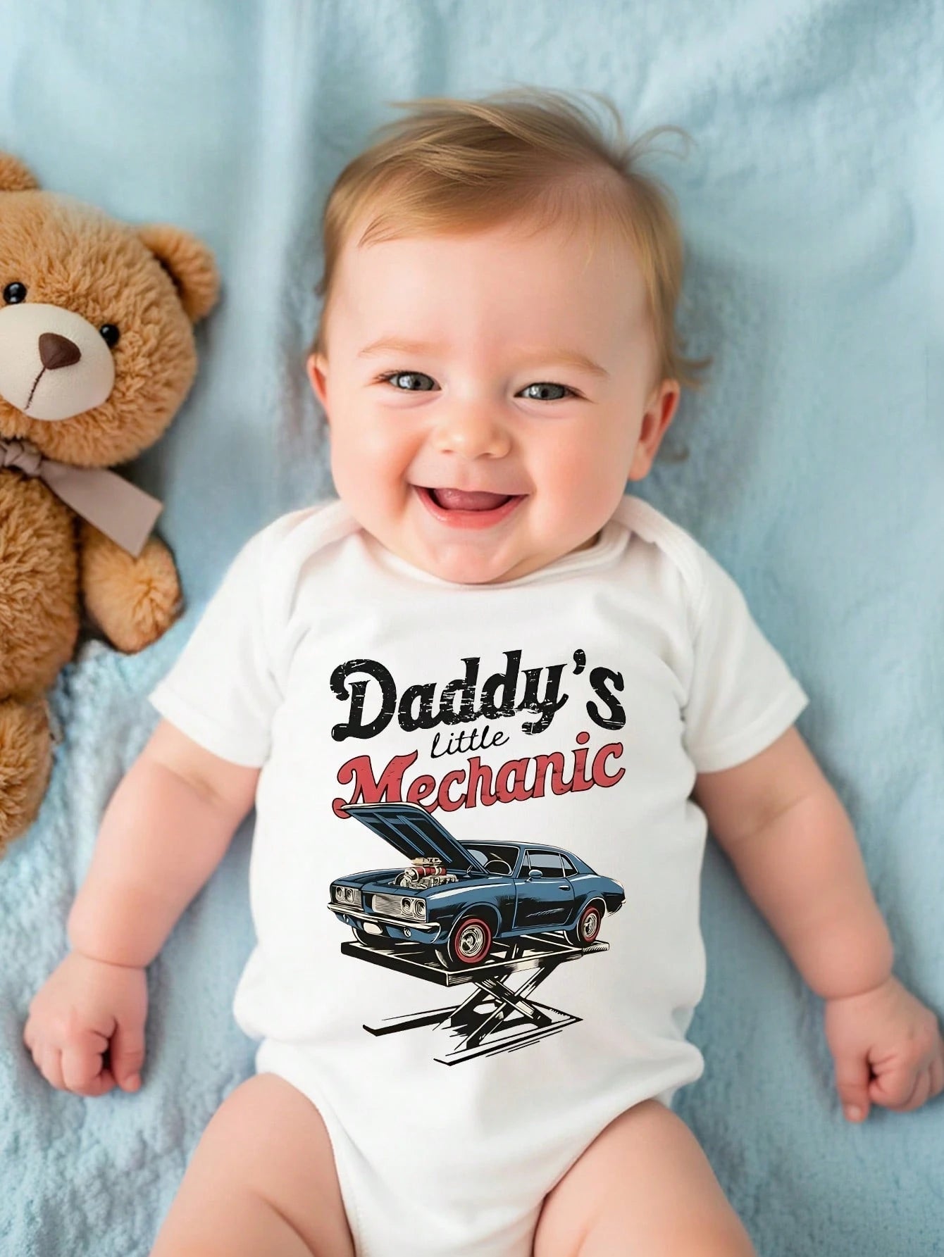 Playful Pals Baby Boy Casual Simplistic Car & Letter Print Short Sleeve Bodysuit, Summer