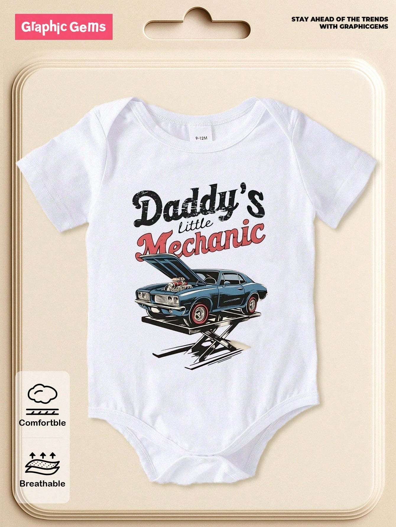 Playful Pals Baby Boy Casual Simplistic Car & Letter Print Short Sleeve Bodysuit, Summer