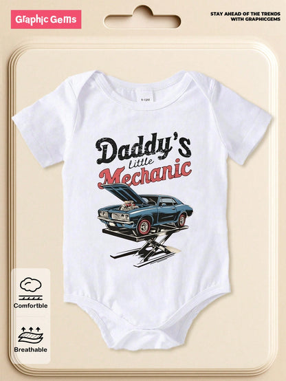 Playful Pals Baby Boy Casual Simplistic Car & Letter Print Short Sleeve Bodysuit, Summer