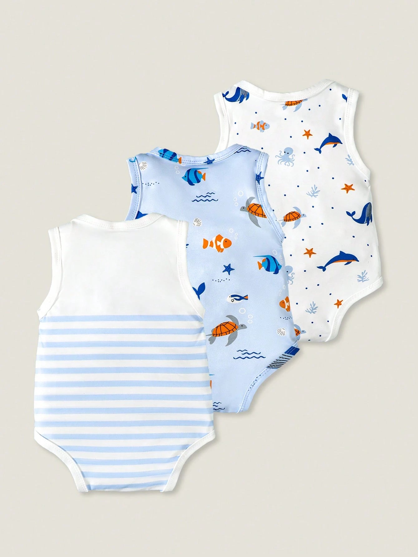 Playful Pals Baby Boy Cute Minimalist Striped Bear Print Bodysuit, Suitable For Daily Wear And Summer Outings