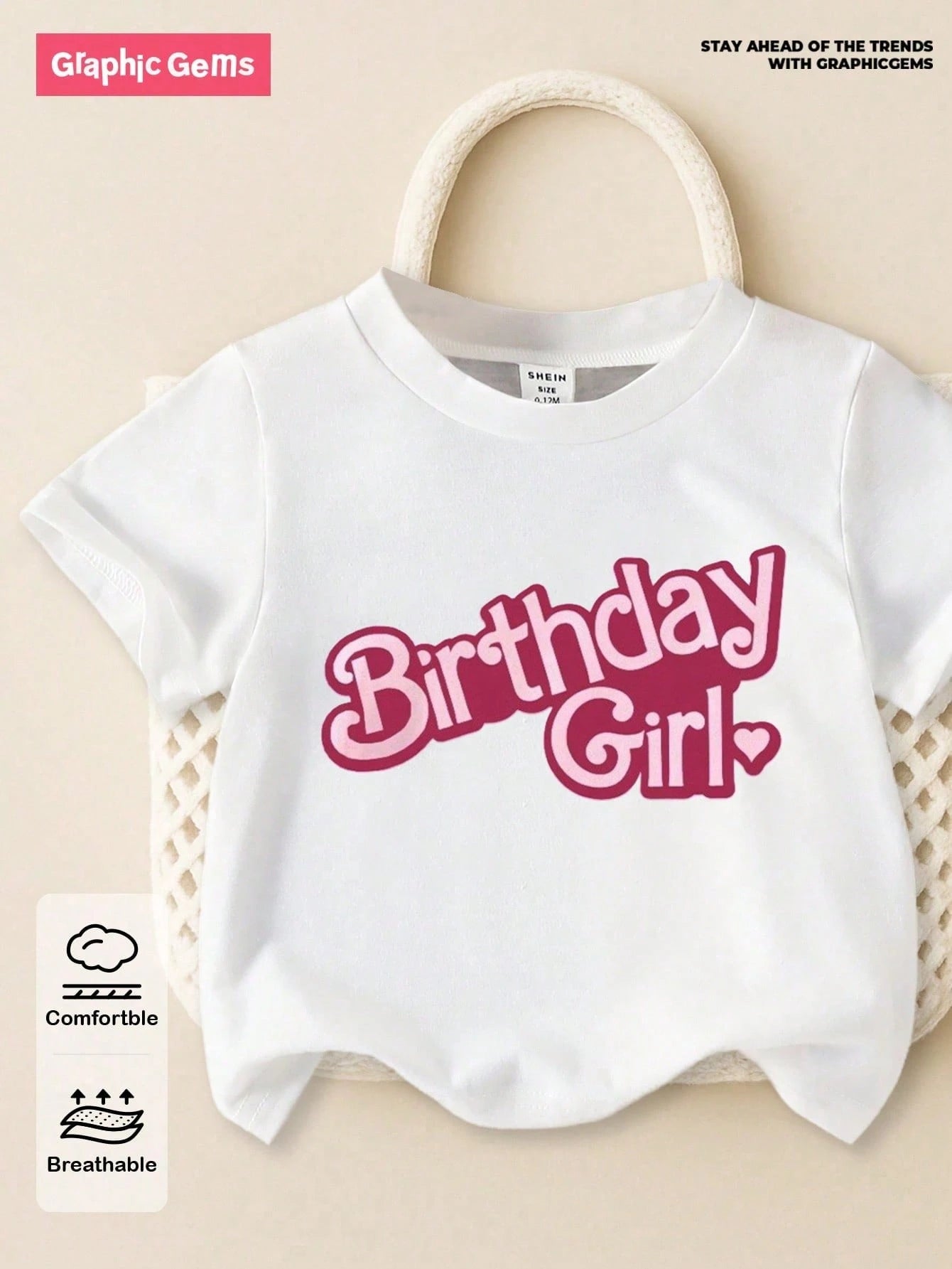 Playful Pals Baby Girl Heart Print Round Neck White And Brown Short Sleeve T-Shirt Baby/Toddler Clothing Summer Casual  Pullover Tee Fits 6M-3T
