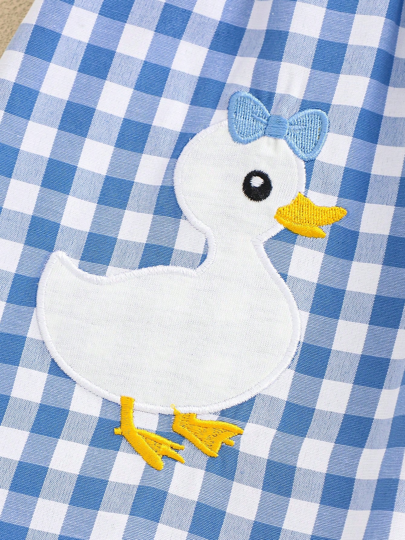 Playful Pals Baby Girl Summer Woven Dress, Blue Gingham Plaid Princess Cute Duck Embroidery Sleeveless Mid-Length For Casual Vintage Outdoor Party Holiday