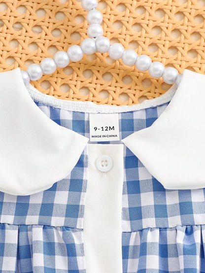 Playful Pals Baby Girl Summer Woven Dress, Blue Gingham Plaid Princess Cute Duck Embroidery Sleeveless Mid-Length For Casual Vintage Outdoor Party Holiday