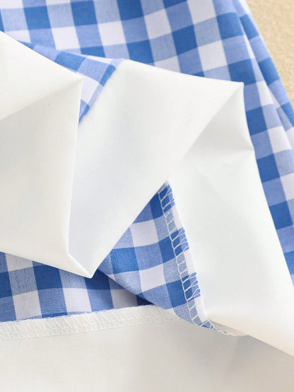Playful Pals Baby Girl Summer Woven Dress, Blue Gingham Plaid Princess Cute Duck Embroidery Sleeveless Mid-Length For Casual Vintage Outdoor Party Holiday