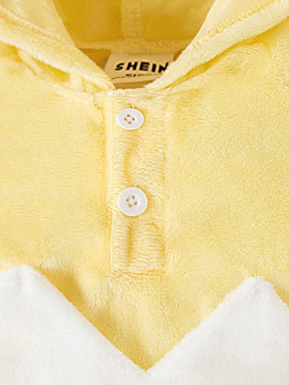Playful Pals New Arrival 2024 Comfortable And Cute Baby Boys' Chick Shaped Hooded Bodysuit, Thermal Lined 2nd Birthday Wedding Guest White Autumn Cute