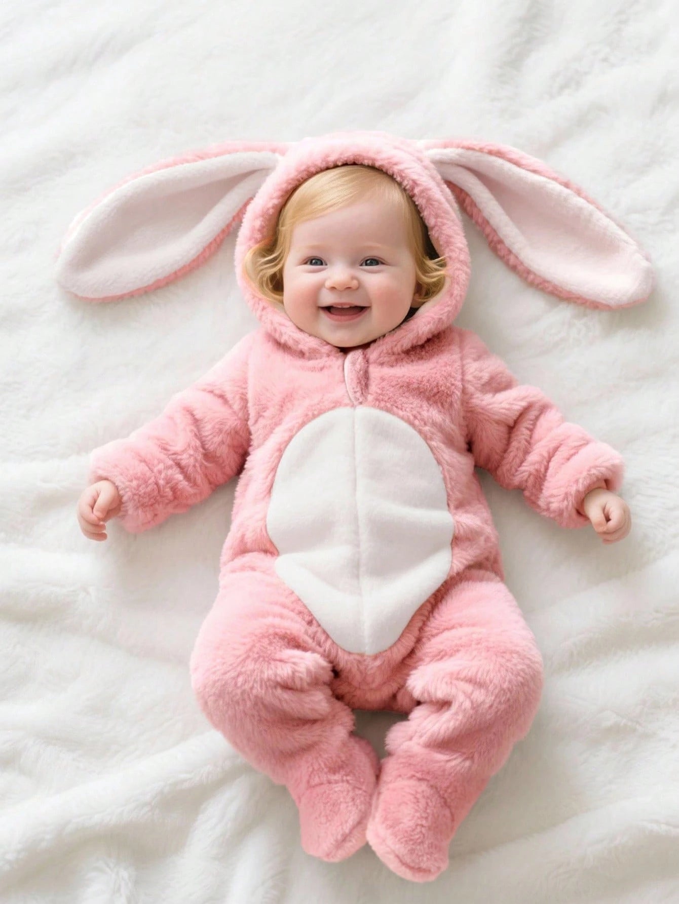 Playful Pals Newborn Fleece Hooded Romper With Cute 3D Rabbit Ears, Long Sleeve And Pants, Autumn Outfit For Kids Birthday Light Pink Kawaii