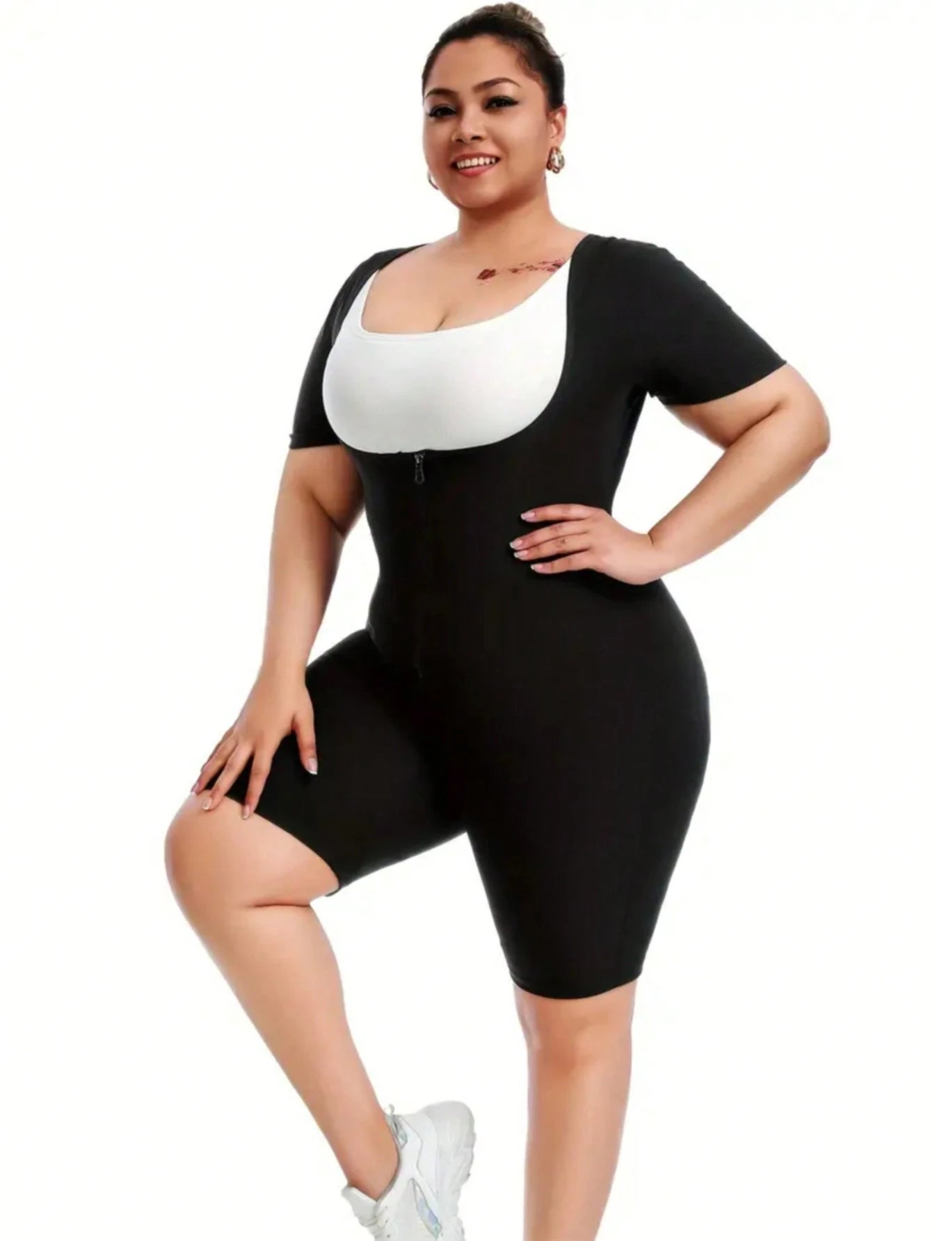 Plus Size Slimming & Shaping Compression Leggings- Shaping & Lifting, Non-Slip Design, Front Zipper, Short Sleeve, Comfortable Athletic Tights Fall