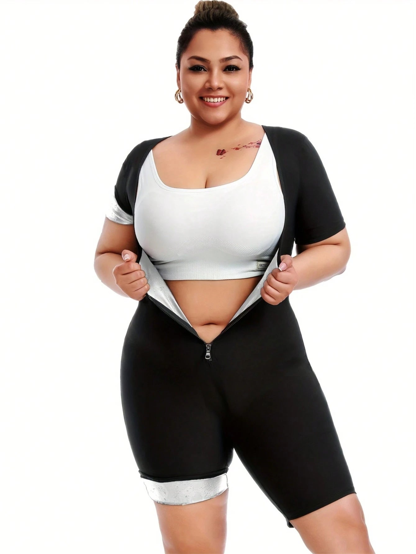 Plus Size Slimming & Shaping Compression Leggings- Shaping & Lifting, Non-Slip Design, Front Zipper, Short Sleeve, Comfortable Athletic Tights Fall