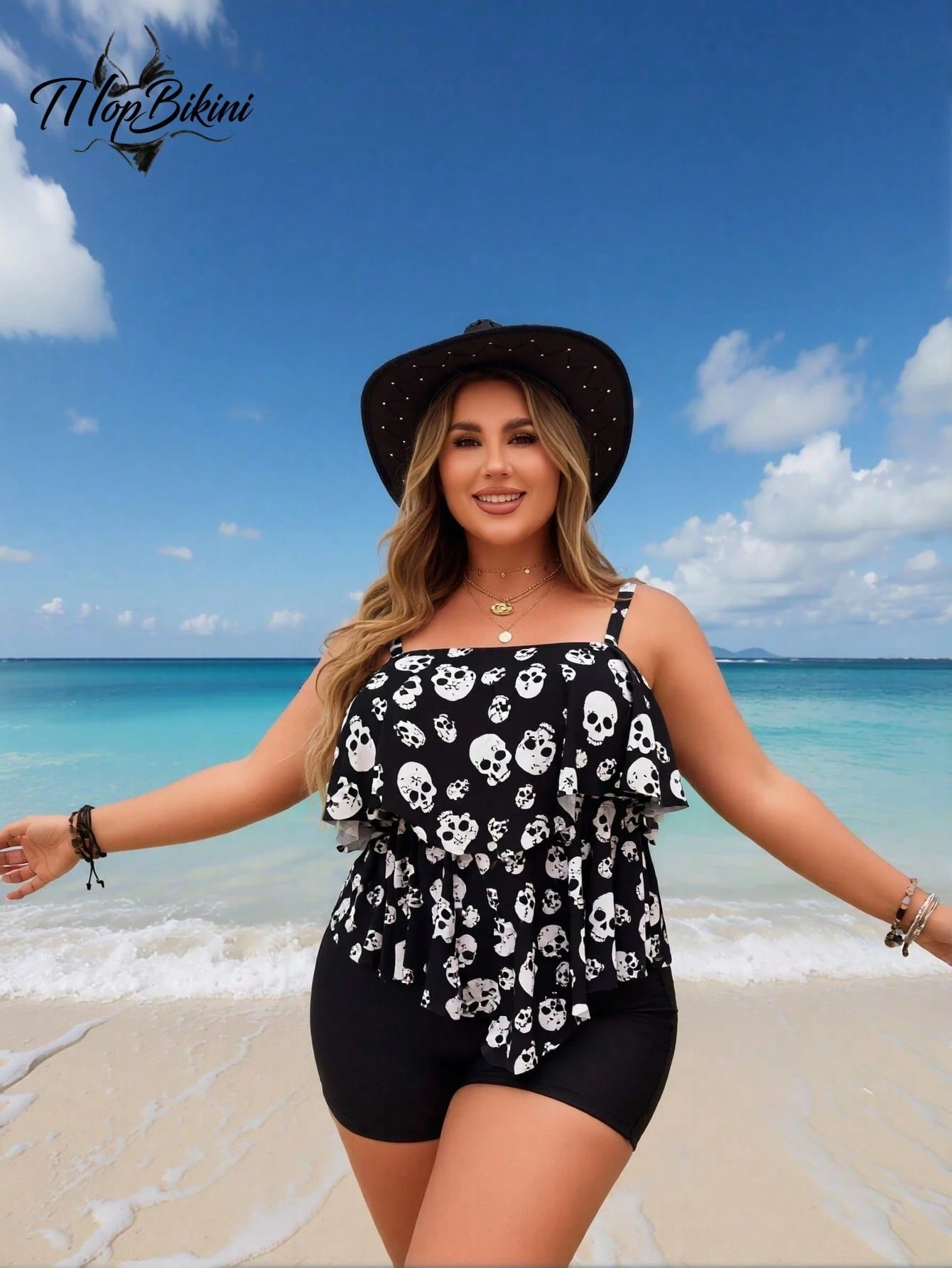 Plus Size Tankini Swimsuit For Woman Tummy Control Tiered Ruffle Tropical Print Bathing Suit With Boy Shorts Swimwear Plus Size Bikini Alternative