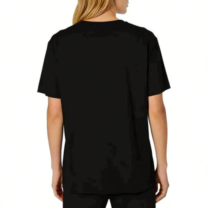 Plus Size Women Black Loose Short Sleeve T-Shirt, Cactus Heart Desert Flower Geometric Graphic, Soft Comfortable Lightweight Top For Summer Daily Wear