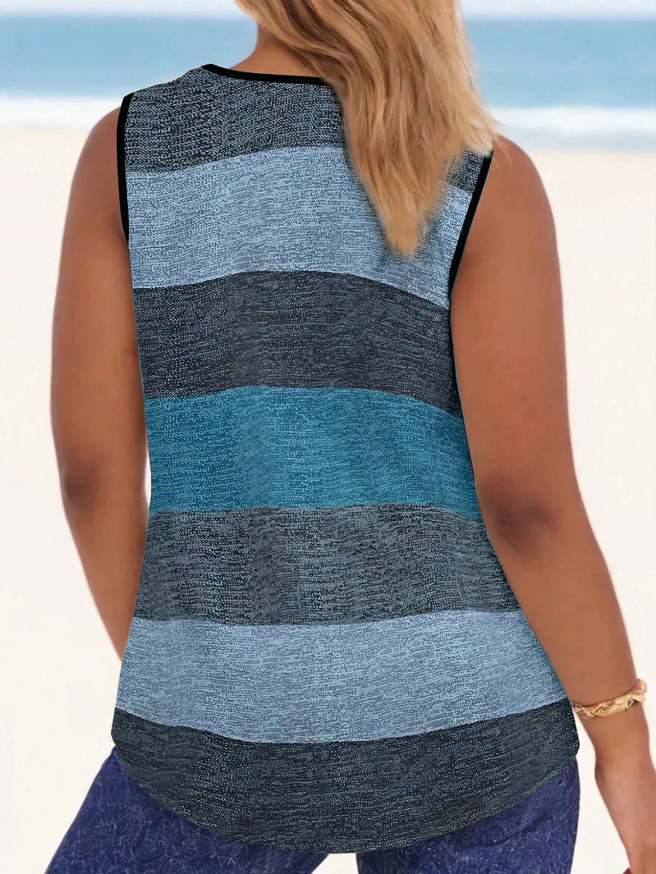 Plus Size Women's Elegant Sleeveless Ruched Colorblock Tank Top, Summer Autumn Ladies Top Casual