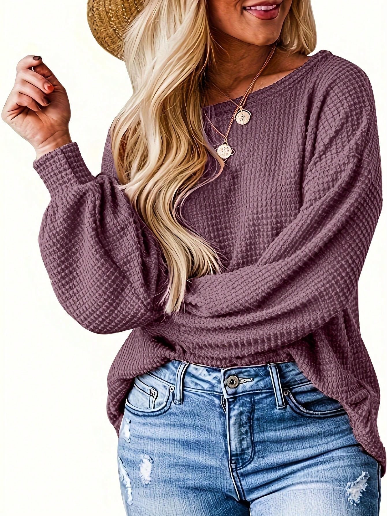 Plus Size Women's Fashion Solid Color Loose Round Neck Long Sleeve Top Eid Spring